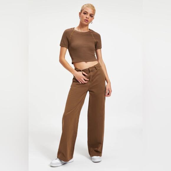 Good American Relaxed Good Skate Pants Brown Baggy Straight Leg Trousers Size 10 - Picture 16 of 16